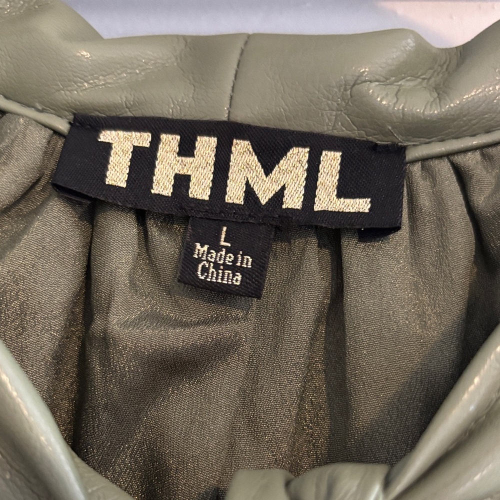 Stylish THML Green faux leather super soft Dress - Picture 2 of 4
